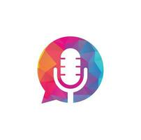 Podcast talk vector logo design. Chat logo design combined with podcast mic.