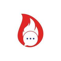 vector de plantilla de logotipo de concepto de forma de gota de chat de fuego. plantilla de icono o símbolo de logotipo de conversación en caliente.