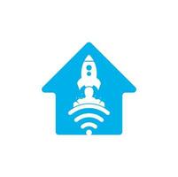 Wifi Rocket home shape concept vector logo design. Wifi signal symbol and rocket design vector.