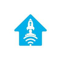 Wifi Rocket home shape concept vector logo design. Wifi signal symbol and rocket design vector.