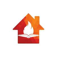 diseño del logotipo del vector de la forma del hogar del fuego del libro. plantilla de diseño de logotipo de vector de libro de motivación.