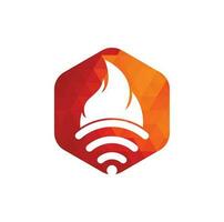combinación de logo de fuego y wifi. símbolo o icono de llama y señal. vector