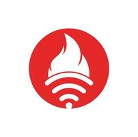 Fire and wifi logo combination. Flame and signal symbol or icon. vector