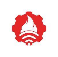 diseño de logotipo de engranaje wifi de fuego. símbolo o icono de llama y señal. vector