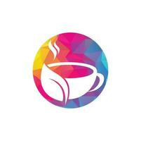 Organic tea vector logo design. Leaf mug for natural drink logo template.