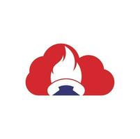 Hot call cloud shape vector logo design concept. Handset and fire icon.