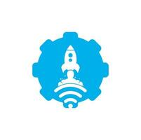Wifi Rocket gear shape concept vector logo design. Wifi signal symbol and rocket design vector.