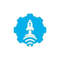 Wifi Rocket gear shape concept vector logo design. Wifi signal symbol and rocket design vector.