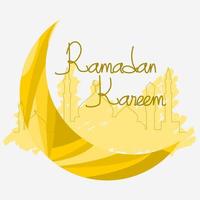 vector editable de estilo mosaico de luna creciente y línea de silueta de mezquita con pinceladas para ilustración de ramadan kareem