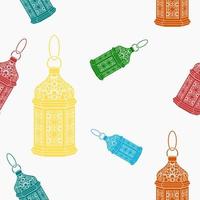 Editable Arab Lamps Vector Illustration in Flat Monochrome Style With Various Colors as Seamless Pattern for Creating Background of Islamic Occasional Theme Such as Ramadan and Eid or Arab Culture