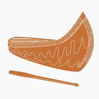 Editable Isolated Front Side Oblique View Native American Canoe With Paddle Vector Illustration in Flat Monochrome Style for Transportation or Traditional Culture and History Related Design