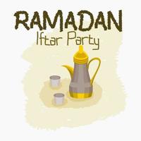 Editable Arabic Coffee Vector Illustration on Brush Strokes for Ramadan Iftar Party Poster or Cafe With Middle Eastern Culture Design Concept