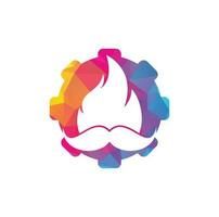 Mustache fire vector logo design template. Mustache fire and gear icon design.