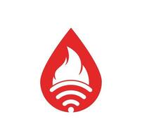 diseño de logotipo de gota wifi de fuego. símbolo o icono de llama y señal. vector