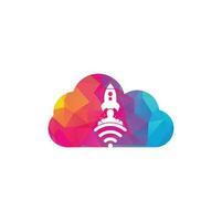 Wifi Rocket cloud shape concept vector logo design. Wifi signal symbol and rocket design vector