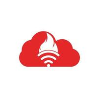 Fire wifi cloud vector logo design. Flame and signal symbol or icon.