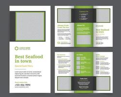 Modern food tri-fold brochure and menu design template. Tri-fold restaurant food menu brochure design template. Modern seafood menu design trifold brochure design. vector