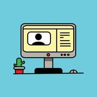 Modern concept, illustration of monitor computer. icon. Line art. outline. Flat art vector