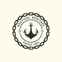 anchor with vintage style logo vector template design, nautical with emblem chain icon illustration