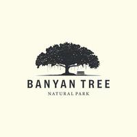 vector of banyan tree with vintage style logo design illustration, oak tree icon design