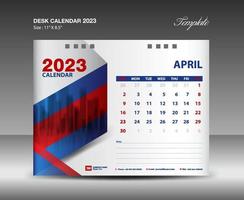 plantilla de abril de 2023: calendario de escritorio plantilla de año 2023, calendario de pared año 2023, semana comienza el domingo, diseño de planificador, diseño de papelería, diseño de volante, medios de impresión, vector de fondo rojo y azul