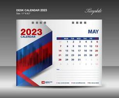 plantilla de mayo de 2023: calendario de escritorio plantilla de año 2023, calendario de pared año 2023, semana comienza el domingo, diseño de planificador, diseño de papelería, diseño de volante, medios de impresión, vector de fondo rojo y azul