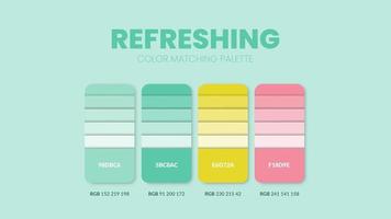 Refreshing color guide book cards samples. Color theme palettes or color schemes collection. Colour combinations in RGB or HEX. Set of trend color swatch cataloque inspiration for fashion or design. vector