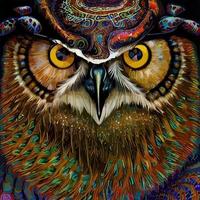 owl head digital paint art illustration vector