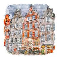 Gdansk Germany Watercolor sketch hand drawn illustration vector