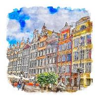 Gdansk Old City Poland Watercolor sketch hand drawn illustration vector