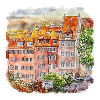 Nuremberg Germany Watercolor sketch hand drawn illustration vector