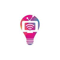 vector de logotipo de concepto de forma de bombilla de tv y wifi. símbolo o icono de televisión y señal. logotipo único de medios y radio