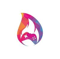 Gaming fire drop shape concept logo icon designs vector. game pad with a fire for gaming logo vector