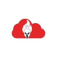 Spartan fire cloud shape concept logo design vector. spartan helmet logo on fire vector