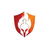 Spartan fire logo design vector. spartan helmet logo on fire. vector