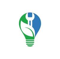 Bulb logo design combined with wrench and leaves. Repair service leaf nature logo design. vector