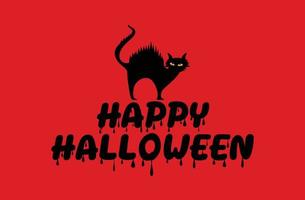 Happy Halloween, black cat silhouette, Holiday lettering for banner, Vector illustration.