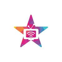 vector de logotipo de concepto de forma de estrella de tv y wifi. símbolo o icono de televisión y señal. logotipo único de medios y radio