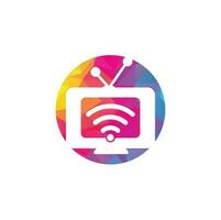 combinación de logo de tv y wifi. símbolo o icono de televisión y señal. logotipo único de medios y radio vector