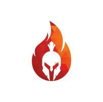Spartan fire logo design vector. spartan helmet logo on fire. vector