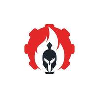 vector de diseño de logotipo de concepto de forma de engranaje de fuego espartano. logo de casco espartano en llamas