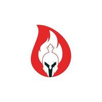 Spartan fire drop shape concept logo design vector. spartan helmet logo on fire vector