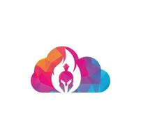 vector de diseño de logotipo de concepto de forma de nube de fuego espartano. logo de casco espartano en llamas