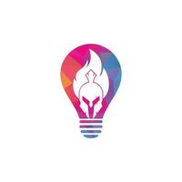 Spartan fire bulb shape concept logo design vector. spartan helmet logo on fire vector