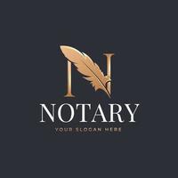 Notary Letter n with feather logo vector