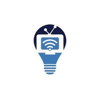 vector de logotipo de concepto de forma de bombilla de tv y wifi. símbolo o icono de televisión y señal. logotipo único de medios y radio