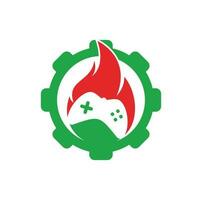 vector de diseño de icono de logotipo de concepto de forma de engranaje de fuego de juego. pad de juego con un fuego para el logotipo de juego