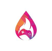 Gaming fire drop shape concept logo icon designs vector. game pad with a fire for gaming logo vector