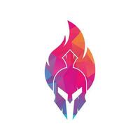 vector de diseño de logotipo de fuego espartano. logotipo de casco espartano en llamas.