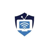 combinación de logo de tv y wifi. símbolo o icono de televisión y señal. logotipo único de medios y radio vector